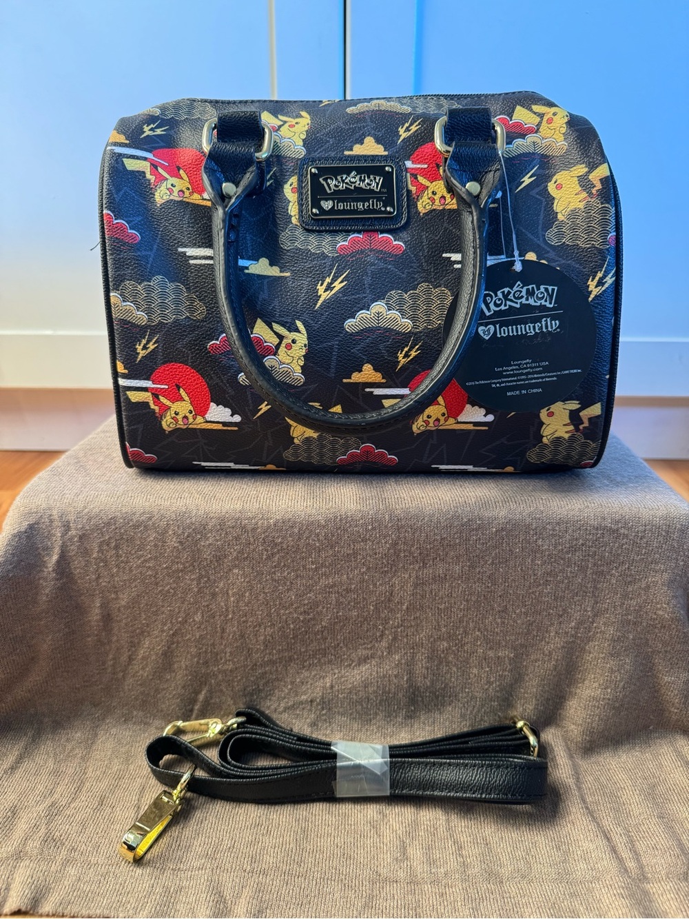 NWT Loungefly Pokémon Pikachu Sun Clouds Barrel Bag